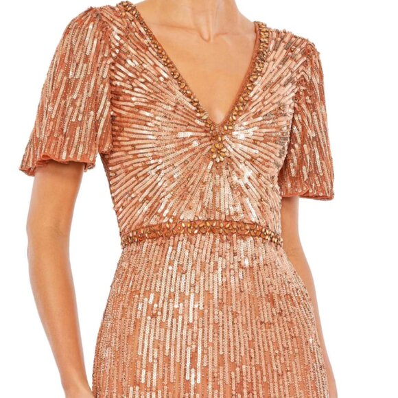 MAC DUGGAL 5538 EMBELLISHED V-NECK BUTTERLFY SLEEVE COLUMN COPPER GOWN sz 4 - Picture 3 of 5